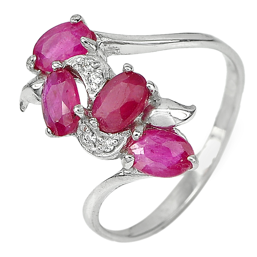 2.98 G. Natural Gems Pink Ruby with CZ Real 925 Sterling Silver Ring Size 9.5