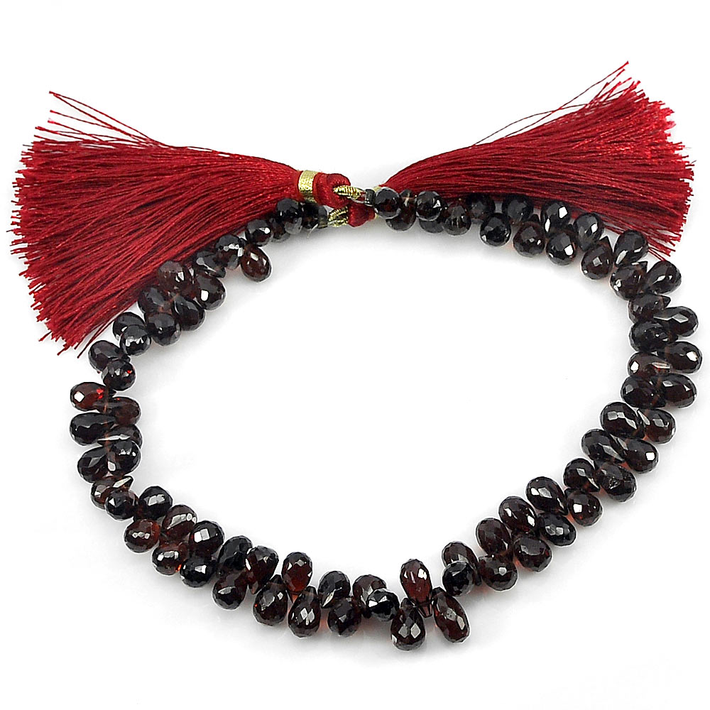 128.10 Ct. Briolette Shape Natural Red Garnet Beads Length 9 Inch 7.5 x 4.1 Mm.