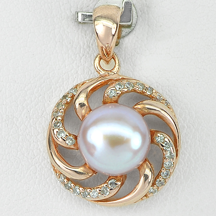 3.36 G. Attractive Natural Purplish Pink Pearl Rose Gold Plated Silver Pendent
