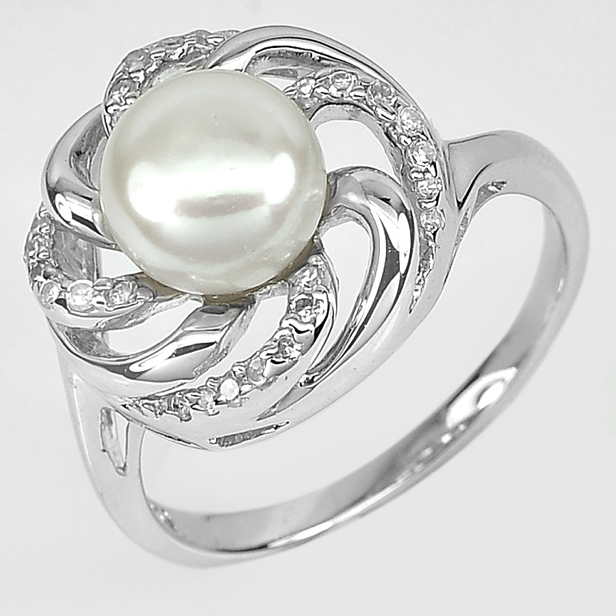 4.88 G. Natural White Pearl Sterling 925 Silver Ring Jewelry Size 9