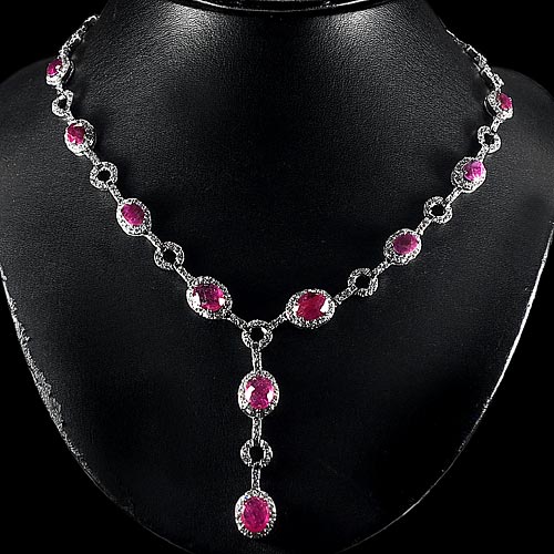 Beauty Natural Ruby 925 Sterling Silver Jewelry Necklace Length 11 Inch.