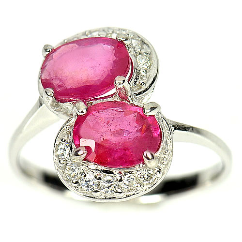 925 Sterling Silver Ring  Size 7.5 with Natural Gem Purplish Pink Ruby 3.12 G.