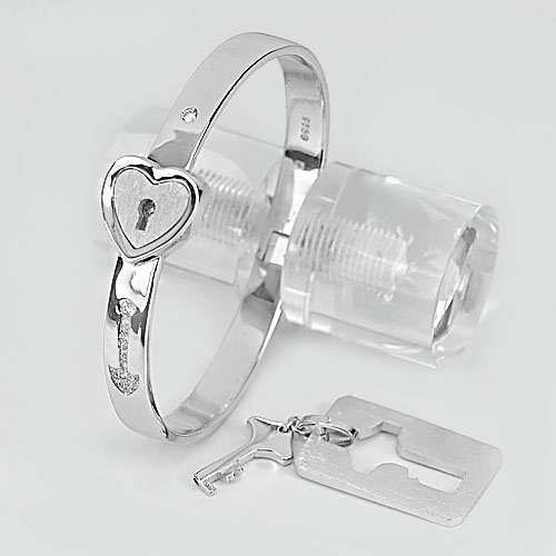 Key Lock Design 925 Sterling Silver Jewelry Bangle Diameter 56 mm.