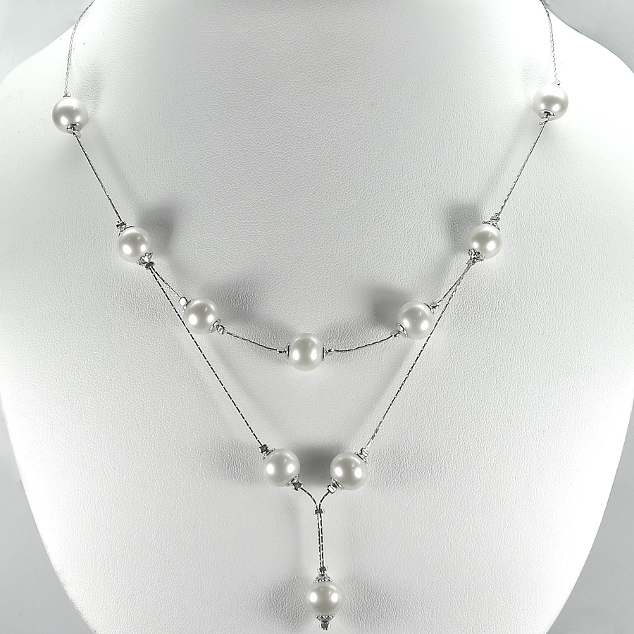 12.78 G. Natural White Pearl Silver Jewelry Necklace Length 21 Inch.