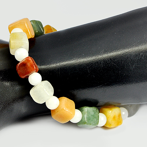 127.28 Ct. Natural Honey Jade Color Beads Bracelet Length 8 Inch.