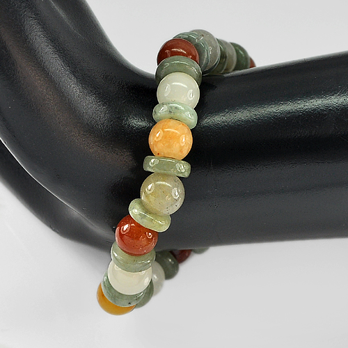 103.65 Ct. Good Natural Multi-Color Jade Beads Bracelet Length 7 Inch.