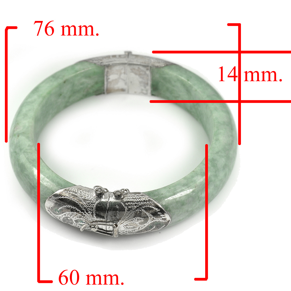 Green Jade Bangle with Silver Size 76x60x14 Mm. Natural Gemstone 365.56 Ct.
